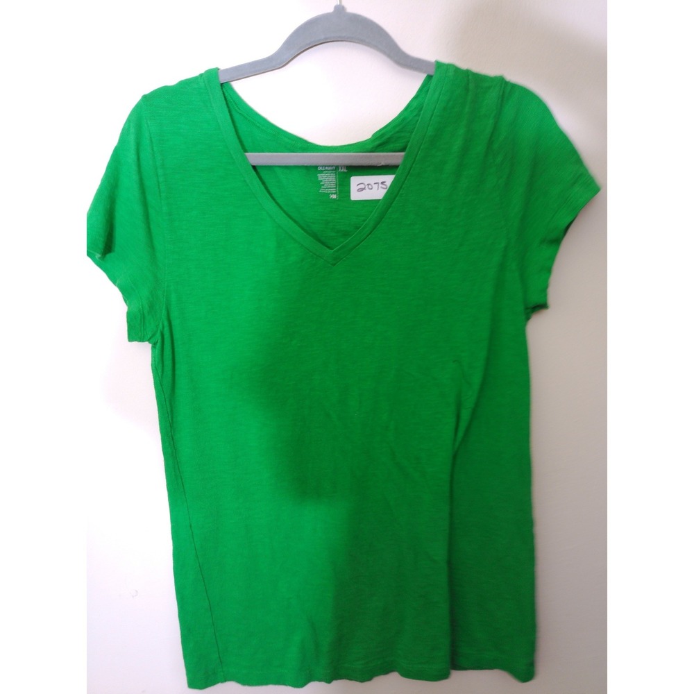 Old Navy T-Shirt Women XXL Green V-Neck Slub Cotton Short Sleeve Basic Tee